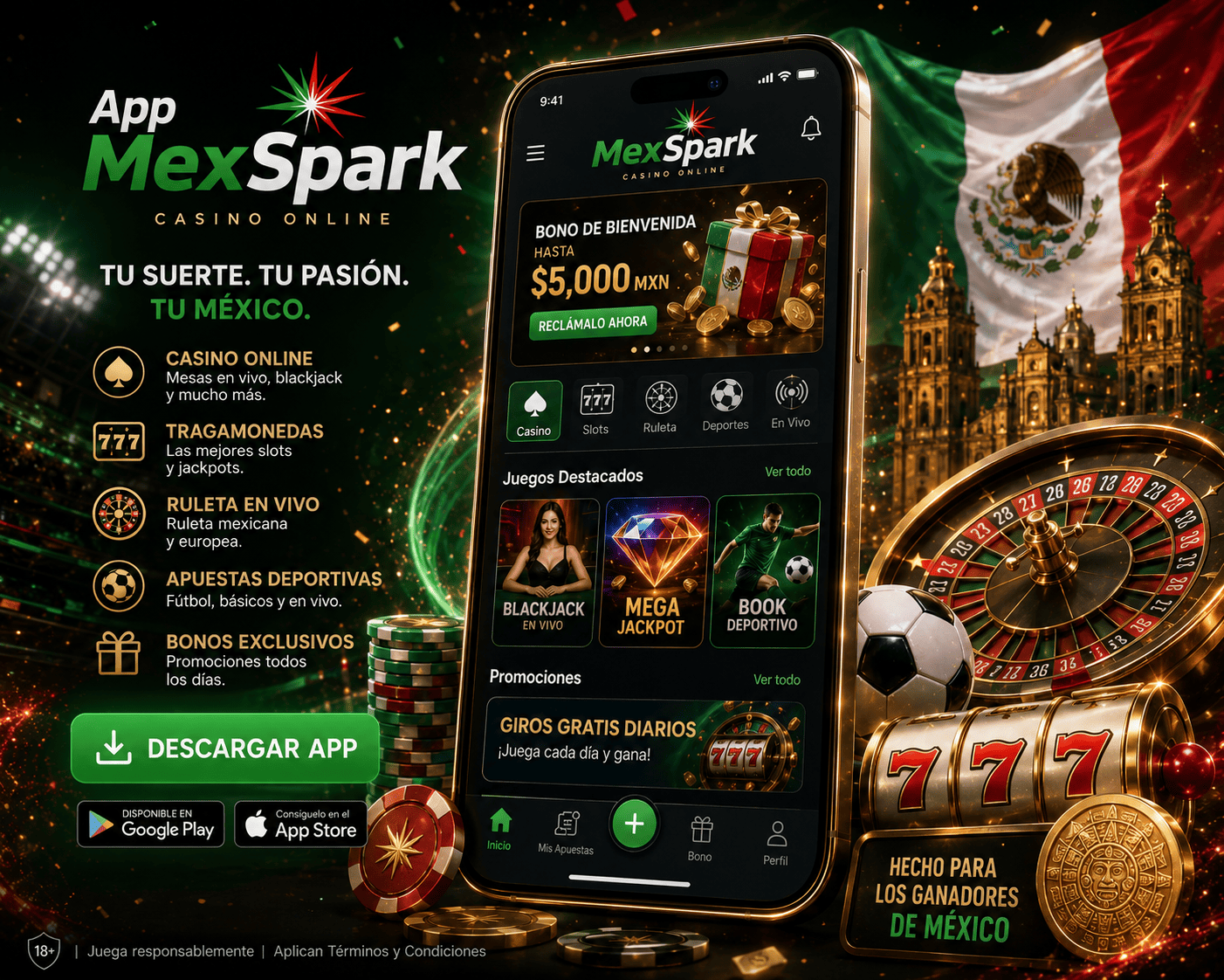 mexspark - mobile app welcome visual mexspark mobile app scene with an Android phone, coins, and gaming interface elements